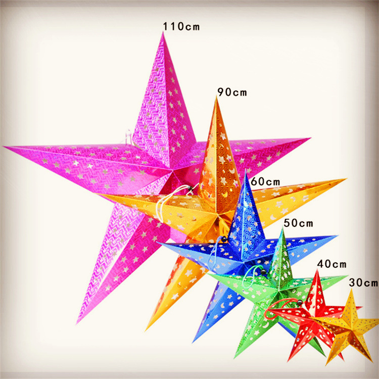 Picture of Three-dimensional laser five-pointed star ceiling ornaments cardboard five-star Christmas decoration colorful star paper five-star decoration