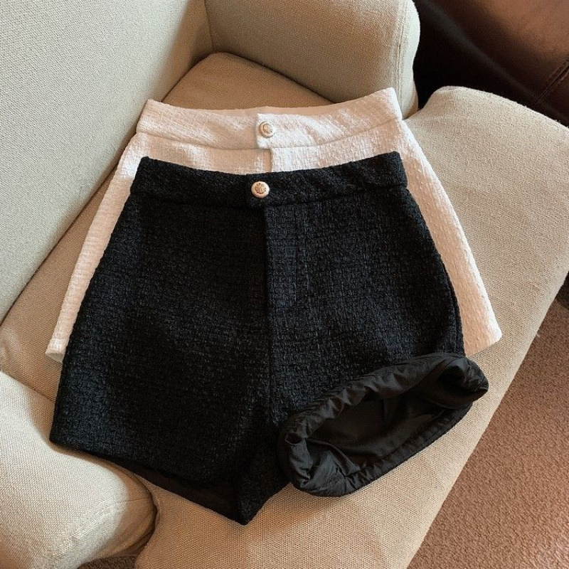 Autumn and Winter 2024 New Style Fragrant Style Celebrity Elegant Tweed Loose High Waist Wide Leg Shorts Women's Outer Wear Boots Pants