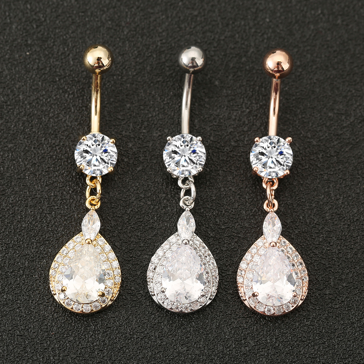 Picture of Amazon Cross-border Umbilical Nail European and American Zircon Water Drop Navel Ring Navel Puncture Strict Selection of Boutique Ornaments Fashion Navel Buckle