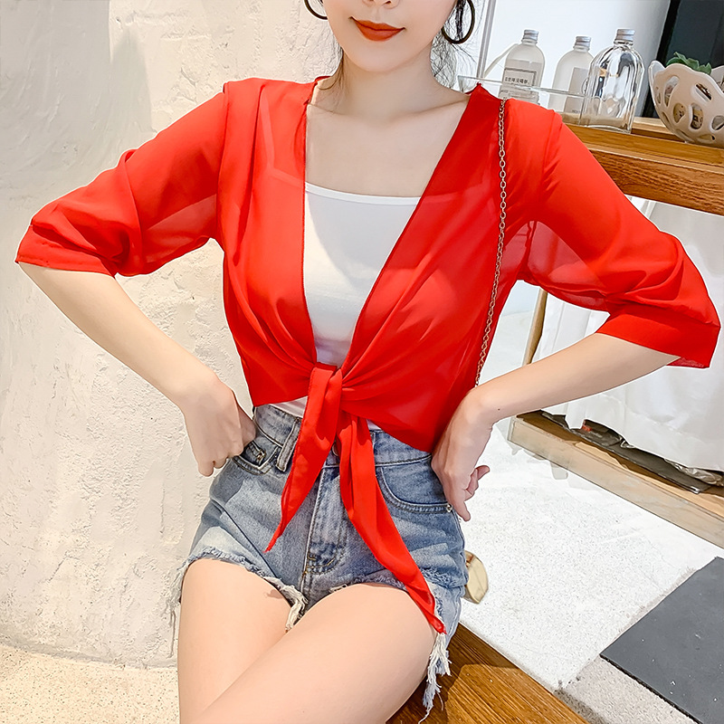 Picture of Small Shawl Coat Women's 2025 Summer New Arrival Small Waistle All-Match Chiffon Sunscreen Ultra-Thin Short Outer Cardigan