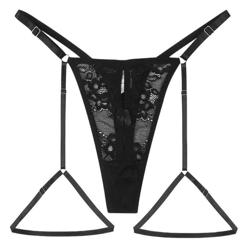 European and American Style Thong with Lace Pattern, Breathable and Comfortable, Adjustable Low-Rise Panties for Women, Semi-Covering the Buttocks