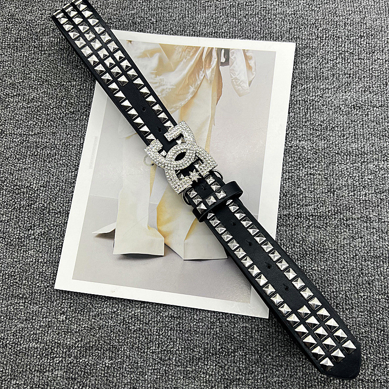 2025OOTD Subculture Gothic Rivet Belt Punk Letter Rhinestone Belt Street Dance Belt for Men and Women