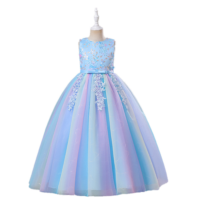 Picture of Children's clothing wholesale children's dress Princess dress girls mesh performance clothes one year old flower girl color dress factory