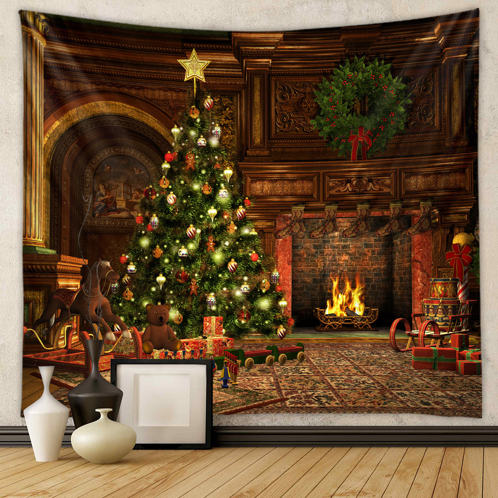 Picture of Christmas Tree Tapestry Room Decorative Wall Cloth Ins Wind Hanging Cloth Cross Border Home Bohemian Tapestry Christmas Tapestry