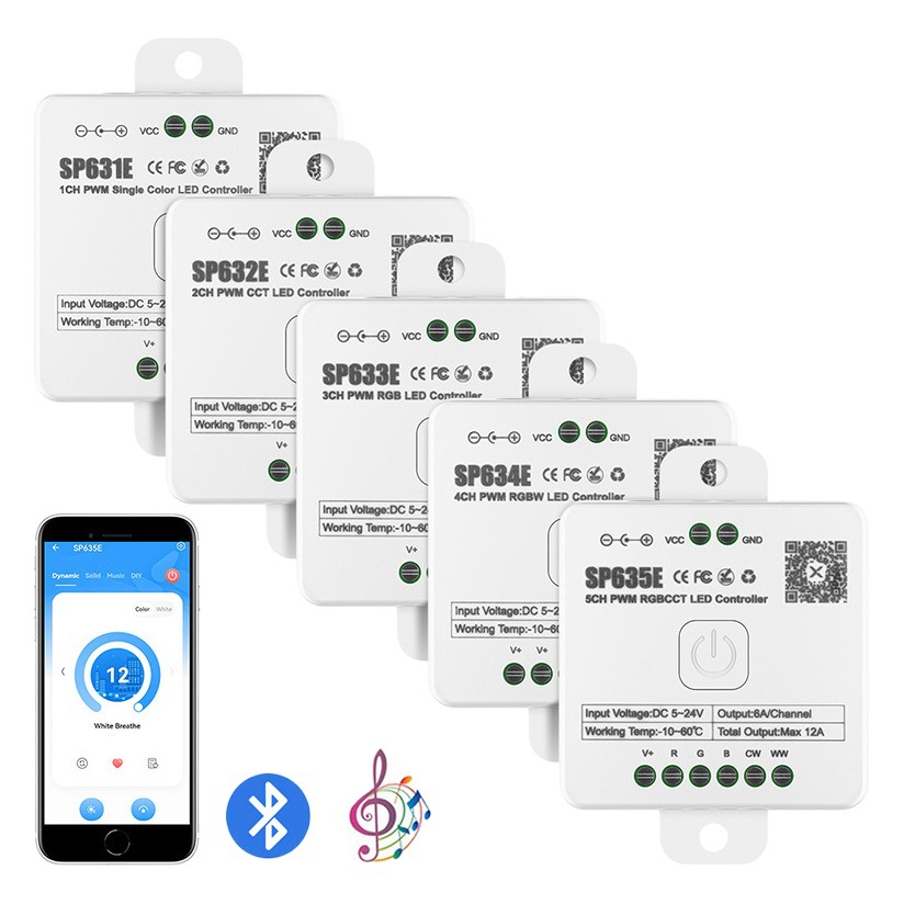 Sp630E Bluetooth Light with Music Controller Rgbcw Two-Color Temperature Fantasy Dimmer Sp638E Sp632E