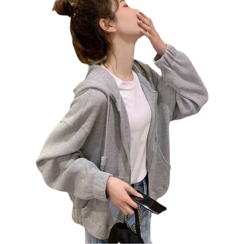 Hooded Cardigan Jacket for Women 2025 New Autumn Korean Style Sports Loose Casual Thin Zipper Sweatshirt for Women Trendy