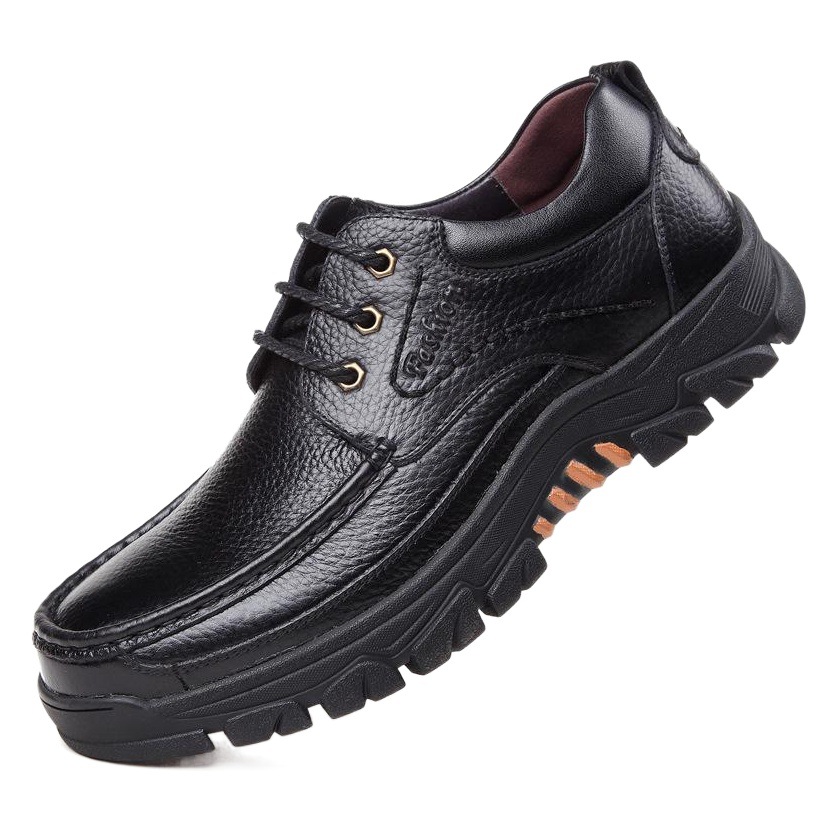 Spring Lace-up Men's Top Layer Cowhide Business Casual Leather Shoes Men's Genuine Leather Thick Sole Soft Sole Middle-aged and Elderly Dad's Shoes