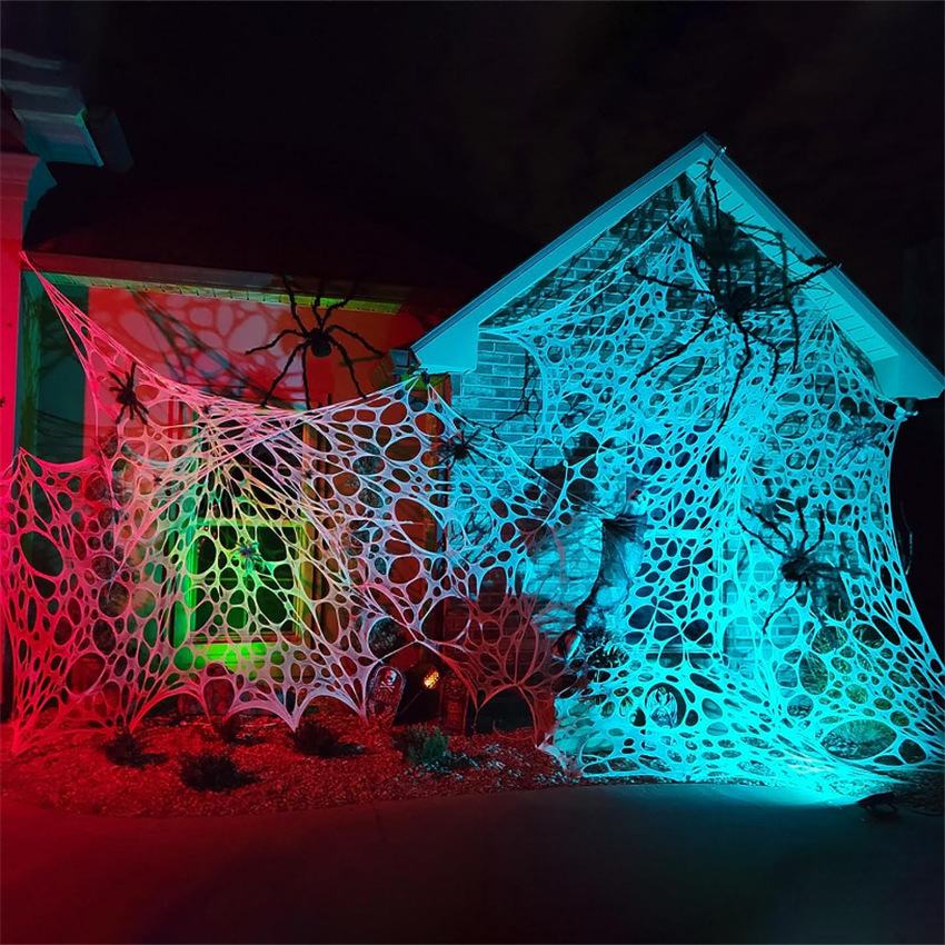 Luminous fluorescent color Halloween spider web luminous Halloween spider web spider mesh ripped mesh