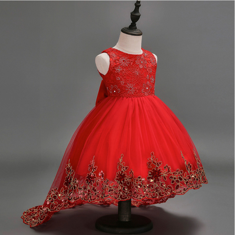 Cross-border Girls' Birthday Wedding Dress Tail Dress Children's Gauze Crochet Princess Dress Show Host Dress