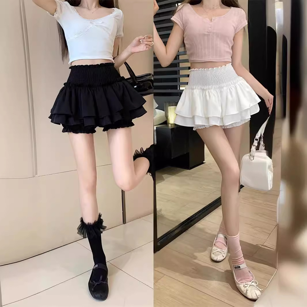 2024 new spring/summer elastic waist, ballet style A-line skirt, short skirt, high-waisted cake skirt, skirt, pumpkin short culottes