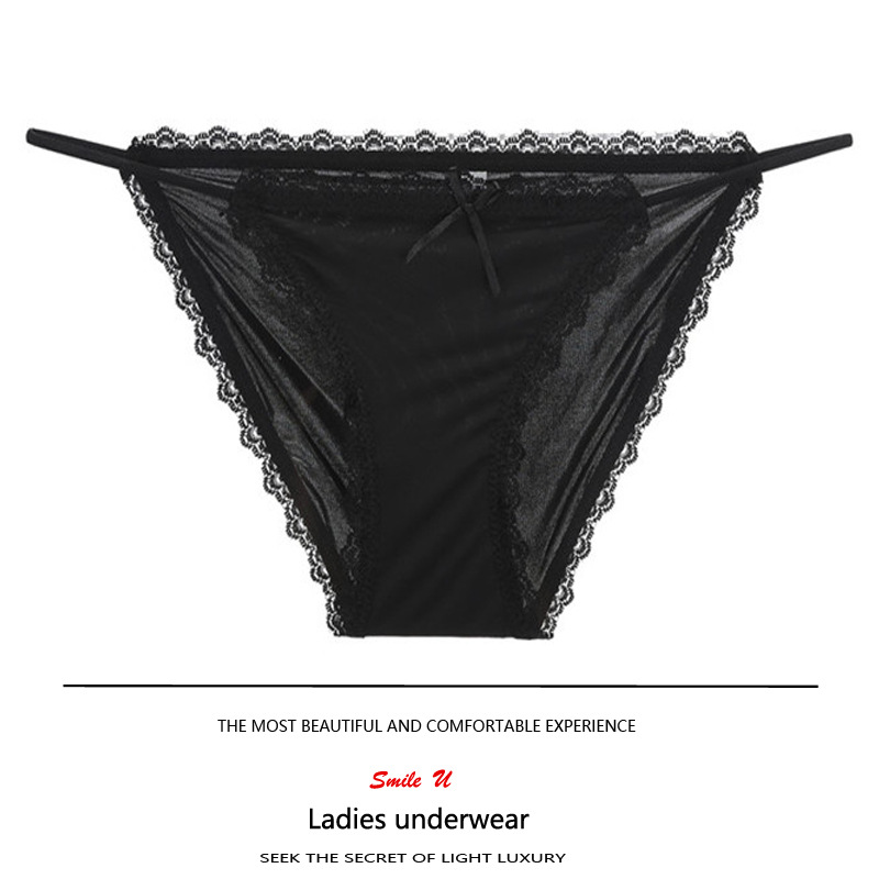 European and American Low Waist Sexy Lace Panties Women's Ice Silk Ultra-thin Briefs with Breathable Comfortable Girls' Panties