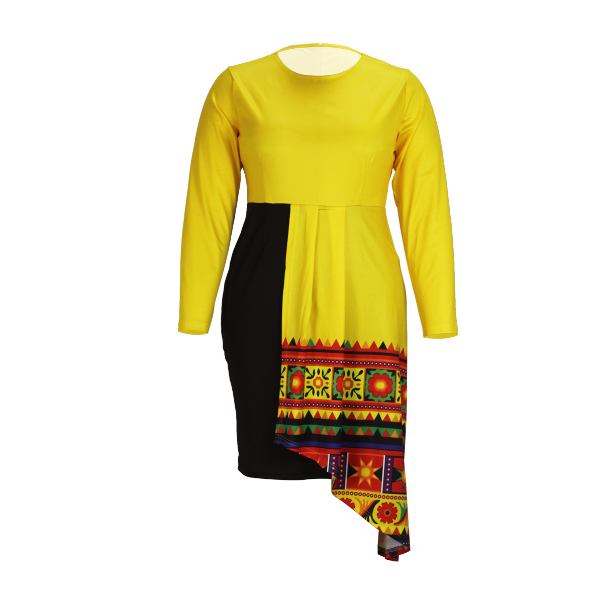 Picture of Cross-border Amazon European and American Spring and Autumn Women's Elegant Laminated Hip Midi Dress Irregular Stitching plus size dress