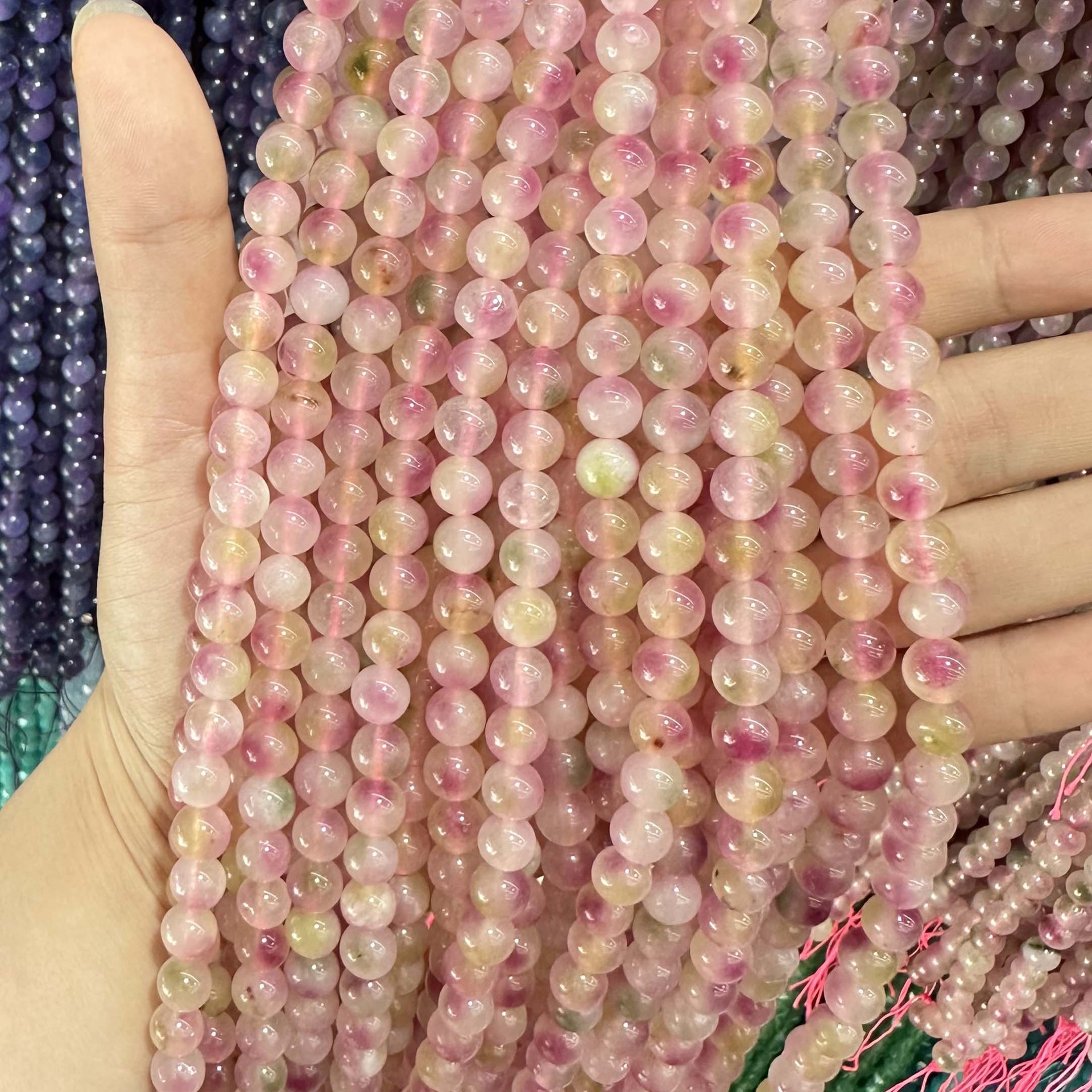 Picture of Live hot grade a chalcedony 8mm two-color round beads beads handmade diy Internet celebrity matching in stock jewelry