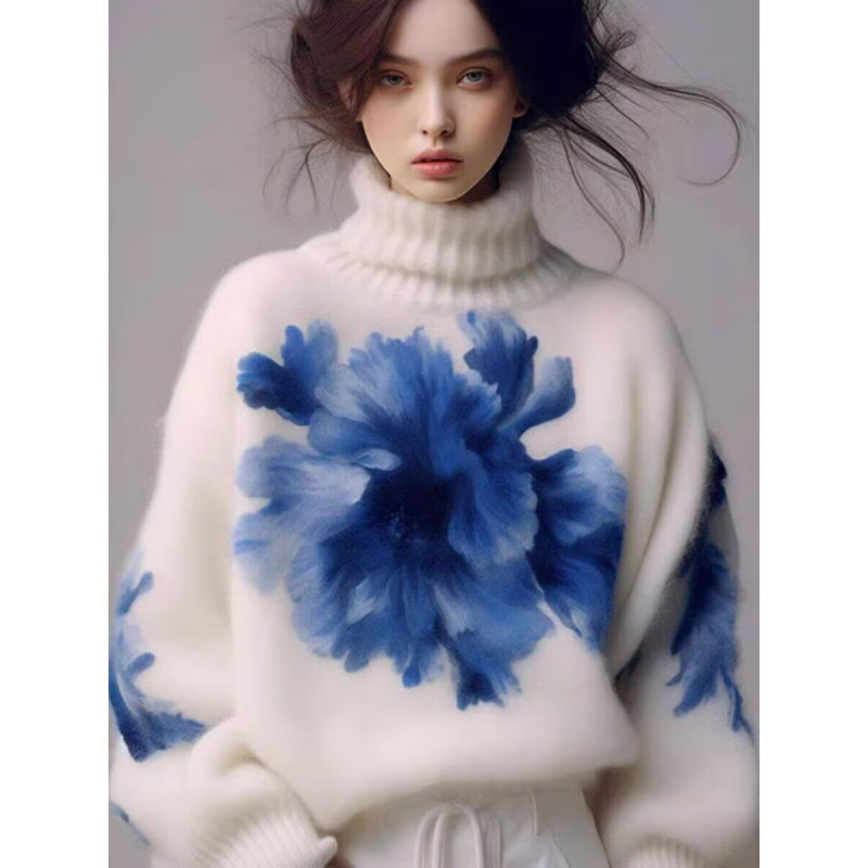 Erdos l 100 Wool High-end Loose Sweater Women's Ink Color Elegant Knitted Sweater Chic Top