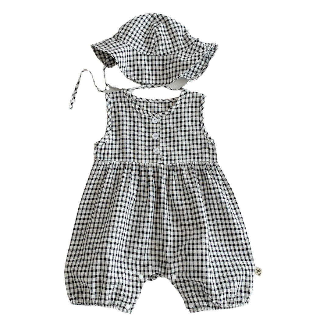 2025 New Summer Style Baby Girl Floral Plaid Sleeveless Thin Jumpsuit Boy's Stylish Baggy Clothes