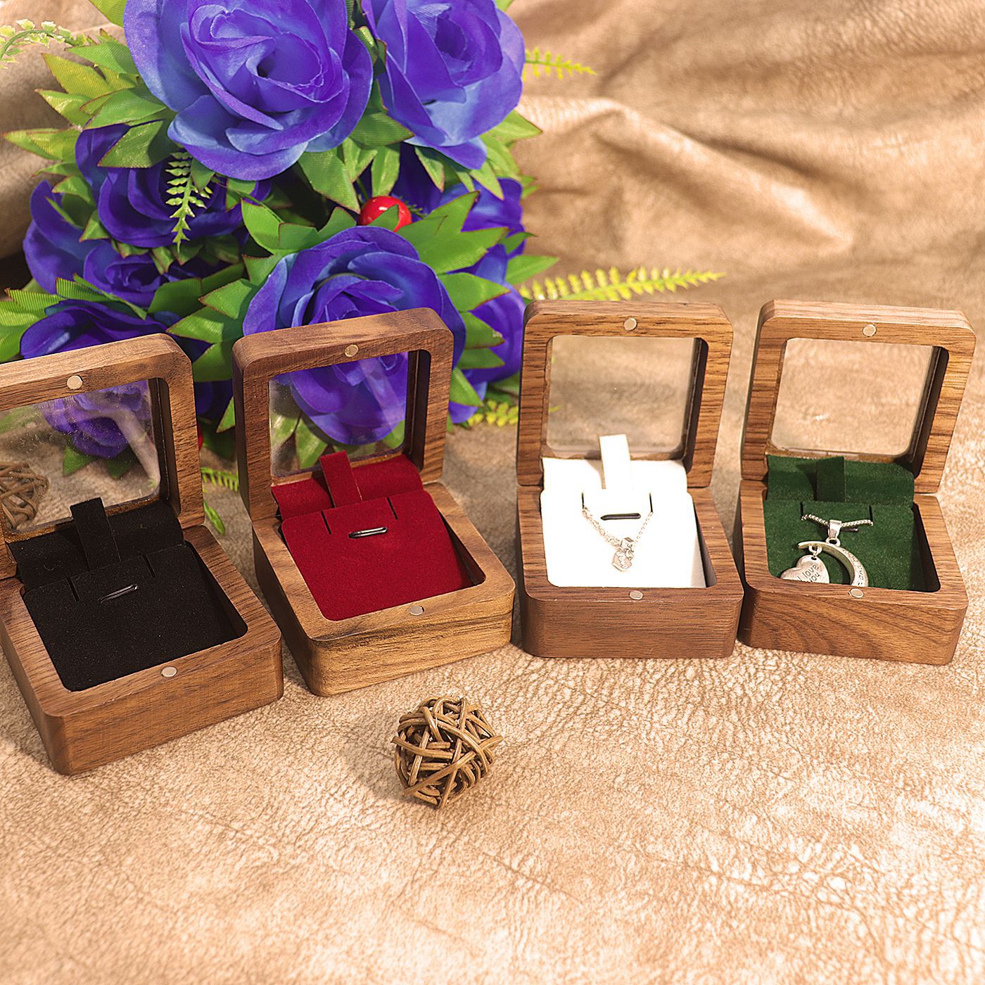 Picture of Factory wholesale walnut window jewelry box jewelry box pendant necklace small jewelry gift packaging storage box for women