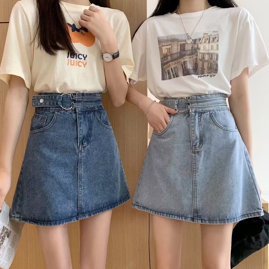 Picture of Summer Korean Style New High Waist Slimming Hip A- Line Short Skirt Female Student Design Sense Closing Hip Denim Half Skirt