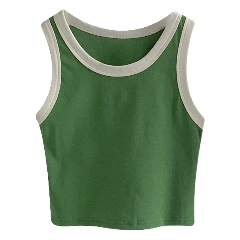 Short Color Contrast Sleeveless Vest Women's American-style High Waist Short Yoga Sports Vest Dance Base Top Outer Wear