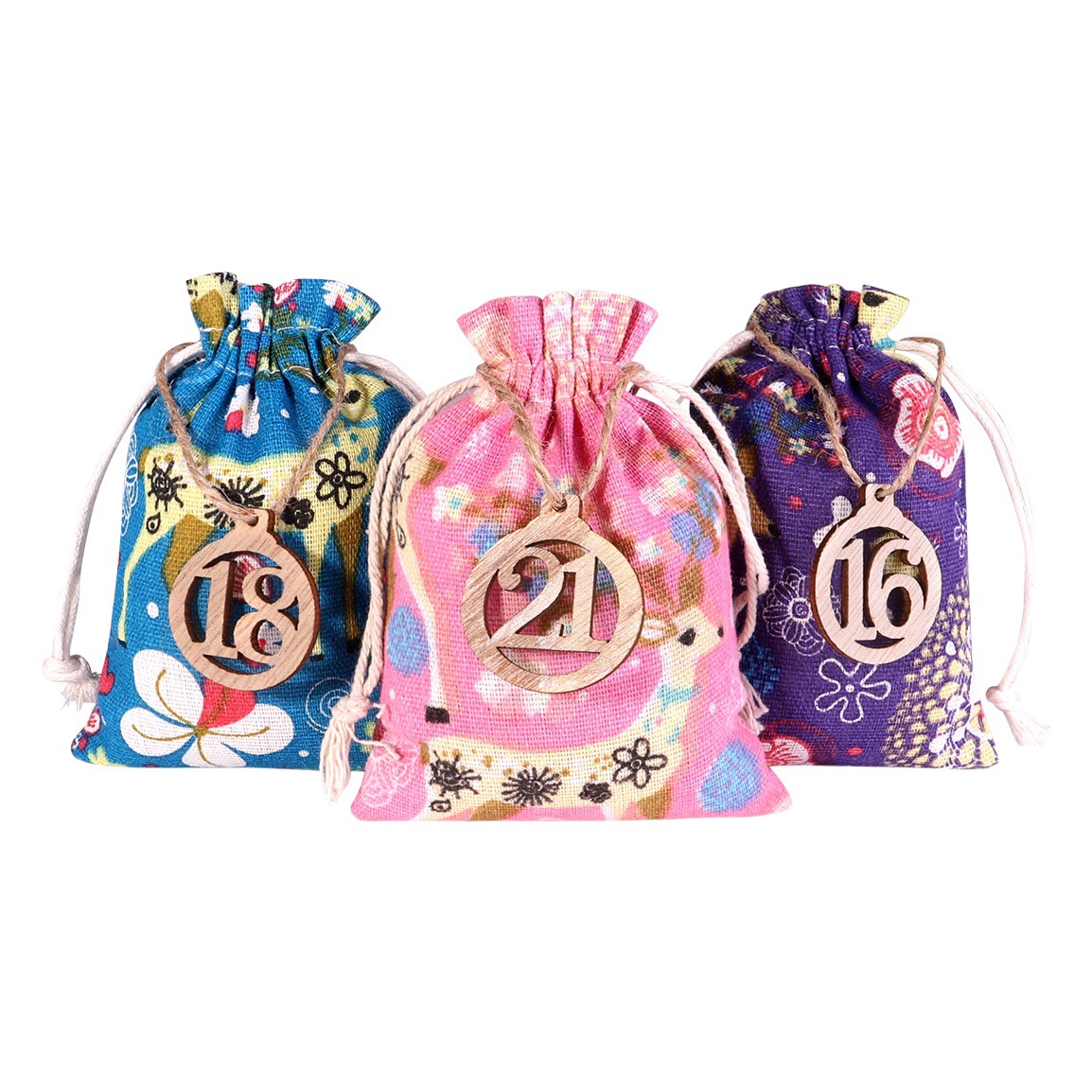 Christmas deer cotton bag suit advent calendar countdown hanging bag suit Christmas drawstring cotton bag wholesale