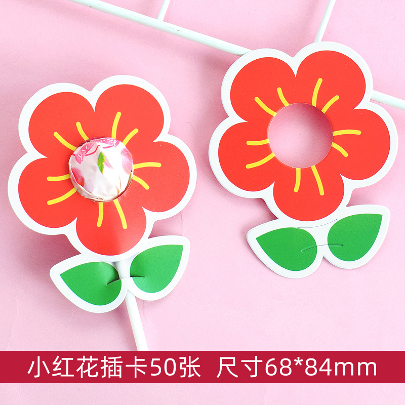 Picture of Small red flower lollipop cardboard incentive text flowers send candy card for kindergarten students gift wholesale