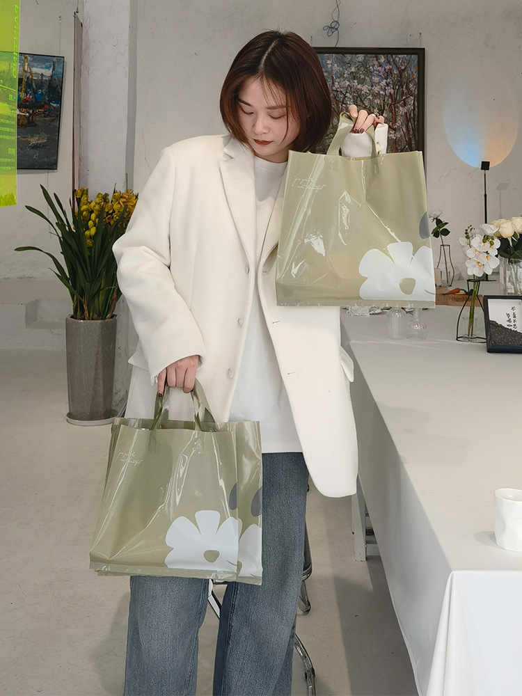 Camellia simple plastic tote bag clothing store gift bag fresh clothes bag packaging