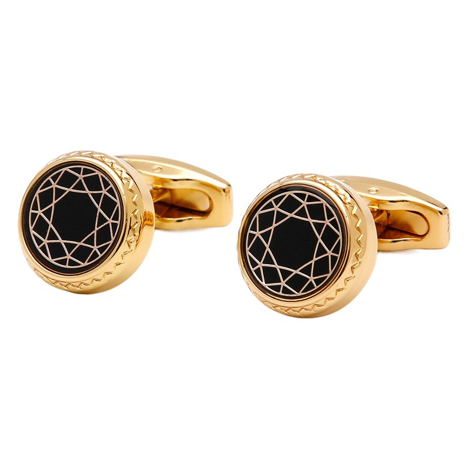 Men's cufflinks cross-border French fashion pattern round gold casual button jewelry 1 pair in stock wholesale