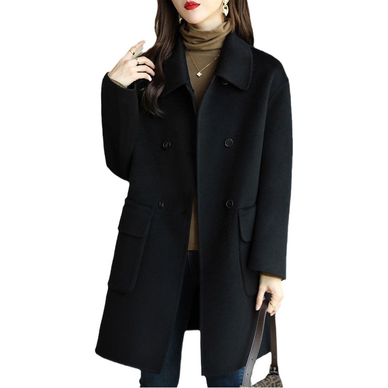 Cross-border AliExpress woolen coat for women 2023 autumn and winter New thickened Korean style slim fit slimming versatile woolen coat