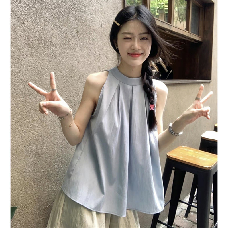 [High Quality] Summer New Design Sense Niche Spice Girls Wear Sleeveless Neck French Top