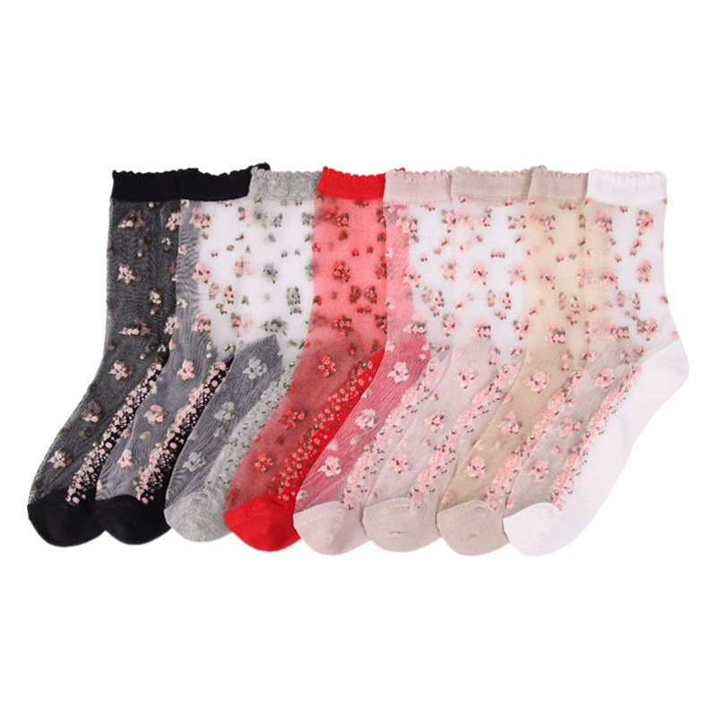 Socks for Women Spring and Summer New Style Women's Glass Stockings Cotton Bottom Thin Crystal Stockings Women's Mid-Calf Socks Manufacturer Wholesale