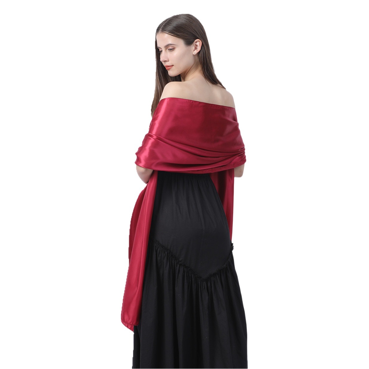 Classic Versatile Cheongsam Evening Dress Shawl Women's Satin Party Banquet Outer Decoration Dual-Use Long Scarf Hot Style