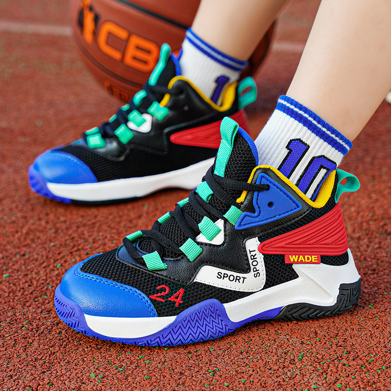 Children's Basketball Shoes 2024 Autumn New Boys' Breathable Shoes Large Children's Soft Sole Non-slip Wear-resistant Training Men's Ball