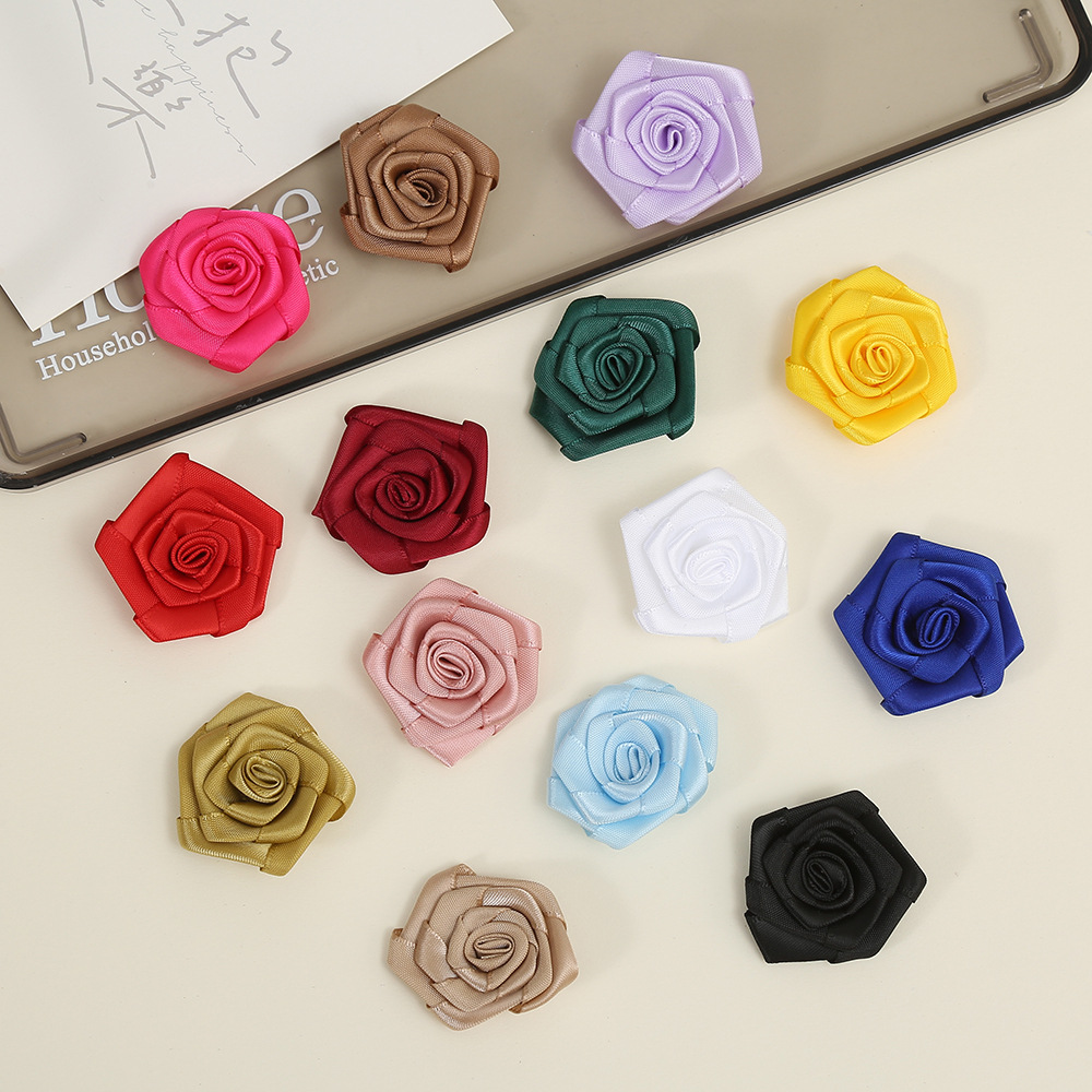 Vintage Polyester Rose Flower Handmade All-match DIY Bridal Head Flower Decorations Hand-held Flower Garment Accessories Ribbon Flower