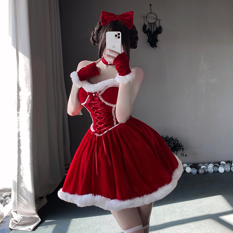 2023 new red Christmas clothing women's wear shirt dress autumn and winter slimming pettiskirt princess dress
