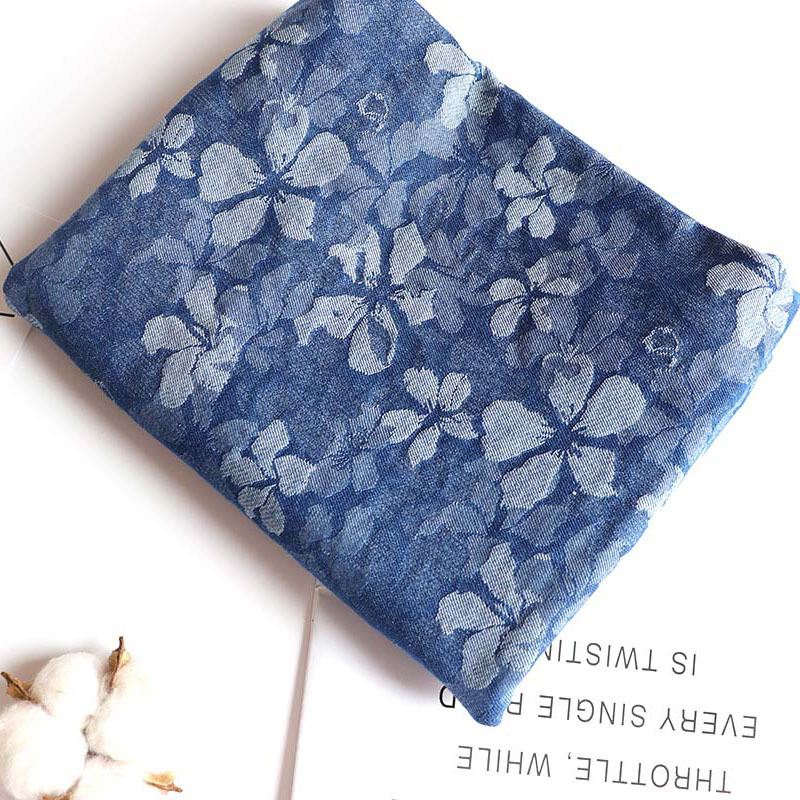 Stretch Floral Jacquard Washed Denim Fabric High-End Outwear Pants Fabric Stretch Draped Spring & Fall
