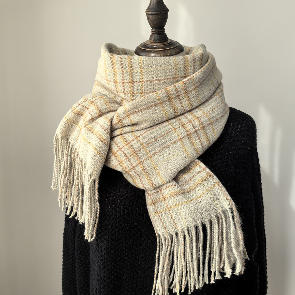 Striped Scarf Women's Autumn and Winter New All-match European and American Retro High-grade Imitation Cashmere Couple's Warm Scarf Fashion