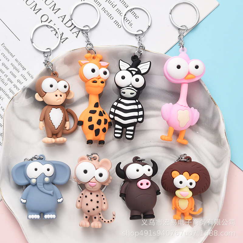 New Big-Eyed Animal Doll Big-Eyed Monkey Keychain Giraffe Animal Doll Cute Elephant Keychain