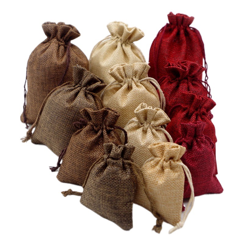 Linen jewelry storage drawstring bag brocade bag gift bag Wenwan bracelet pendant packaging coarse linen hemp rope drawstring bag