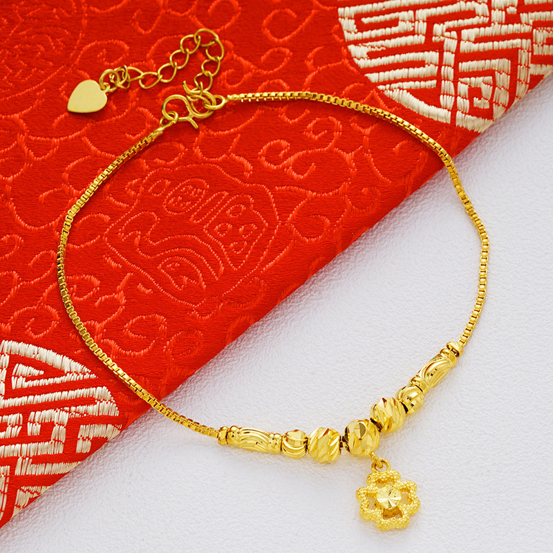 Picture of Vietnam Sand Gold Fashion Anklet Brass Plated 24k Gold Bell Double-Layer Turn & Bead Foot Ornaments Women's Foreign Trade Euro Gold