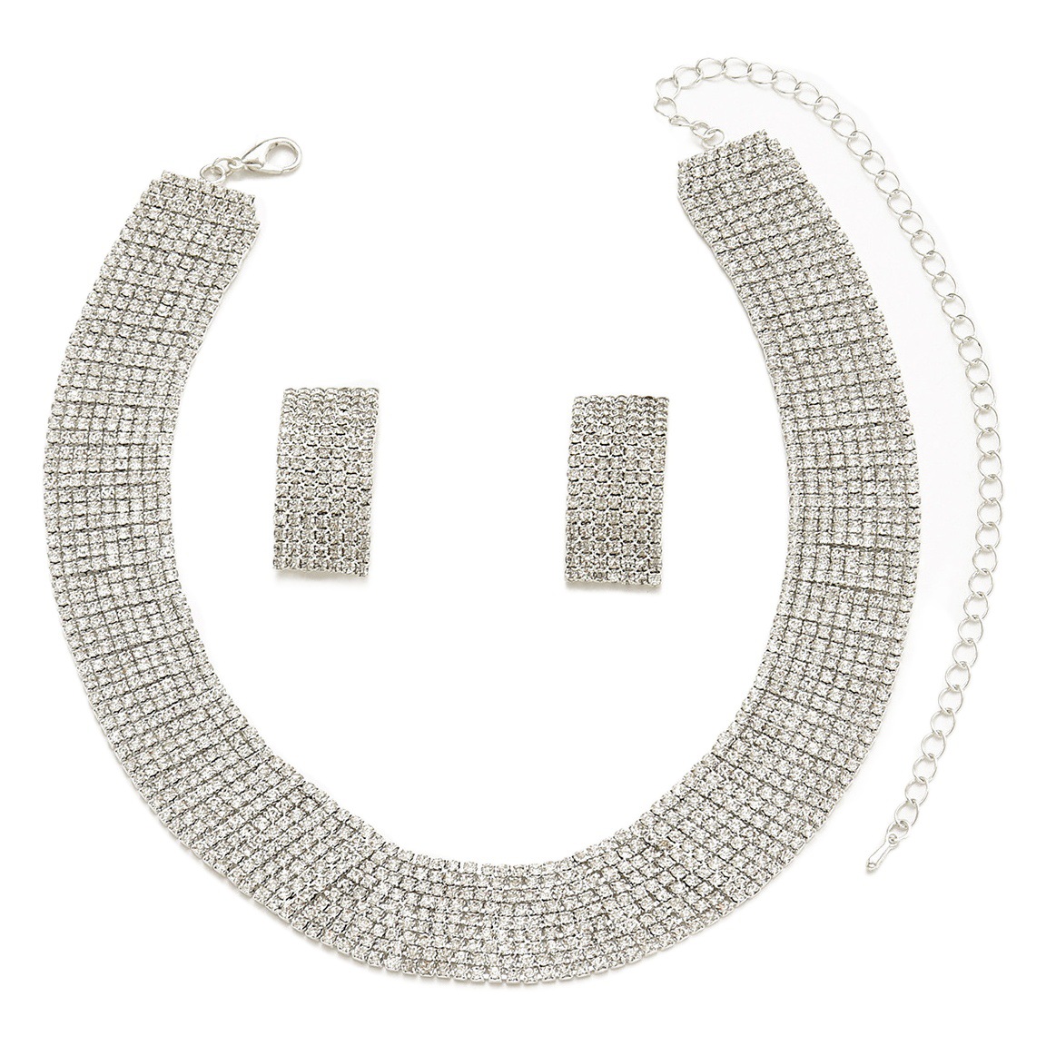 European and American-style light luxury diamond popular necklace earrings suit evening dress bridal wedding photography matching jewelry two pieces