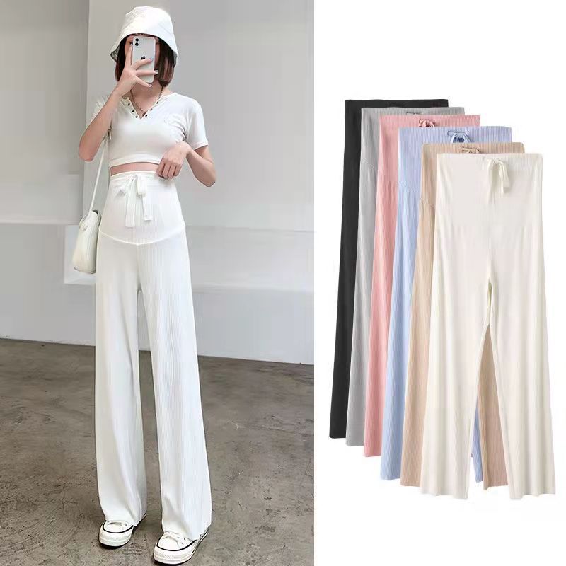 Picture of Pregnant women's pants spring and autumn outer wear ice silk wide-leg pants summer thin drape plus size straight trousers pregnant women's clothes summer
