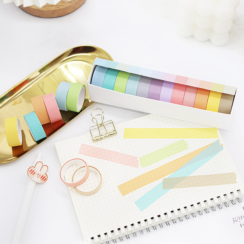 Picture of Wheat youth macaroon and paper tape solid color DIY decorative stickers 3 boxed 12 color hand account tape material