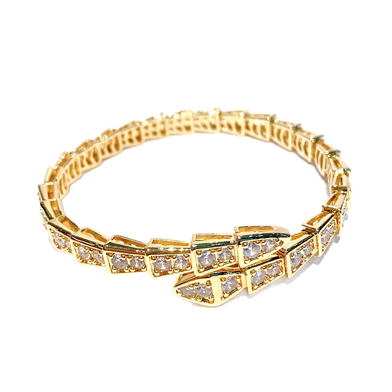 Picture of Factory direct thick gold spring full diamond snake bracelet women 18 rose gold open jewelry snake bone bracelet second generation hair