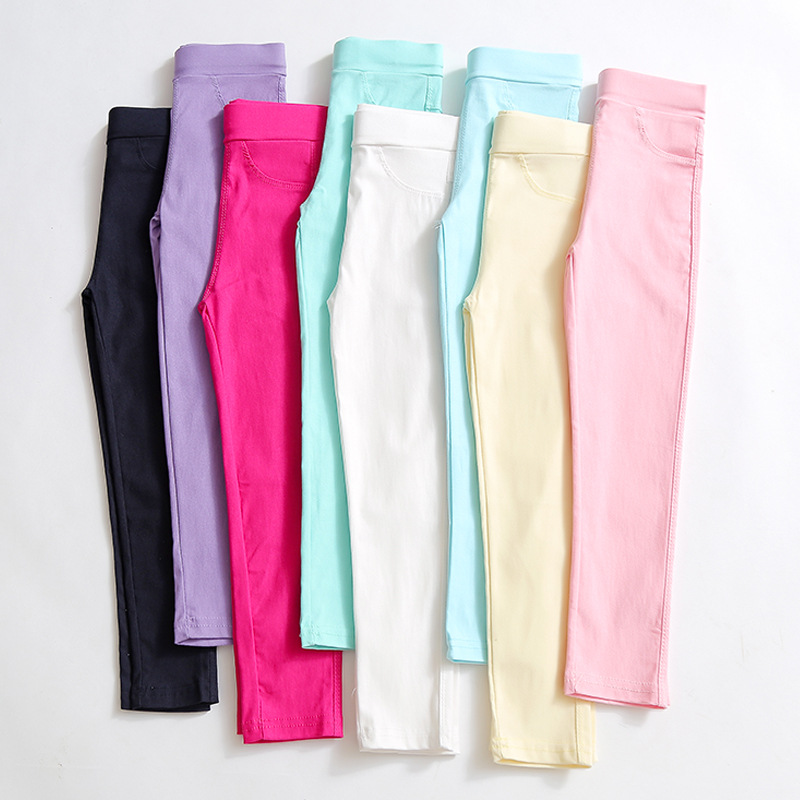 Picture of Girls' Pencil Pants Spring and Summer Thin Candy Color Children's Outer Wear Leggings Big Children's Tight Black Leggings