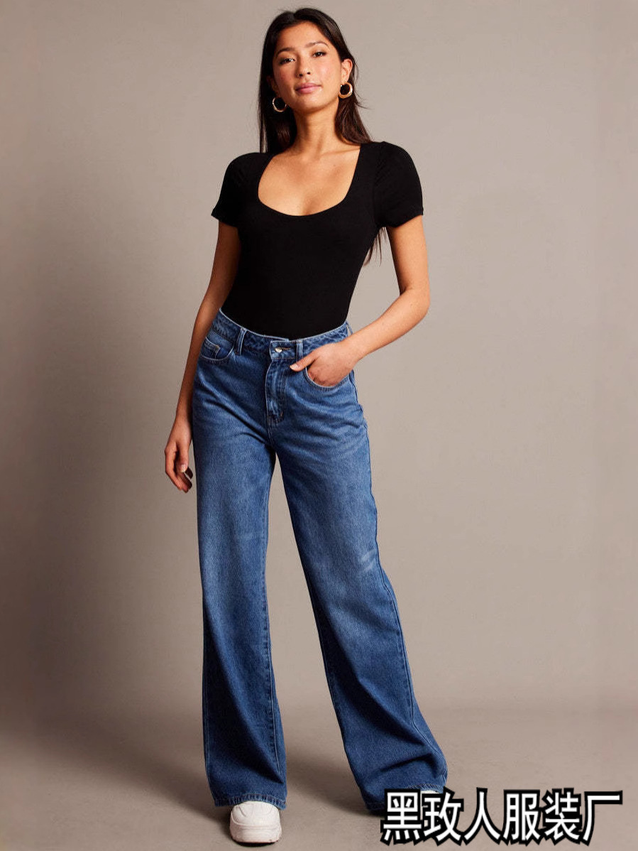 New Wide Leg Jeans Women 2025 New Loose Stitching Trousers Street Retro Washed Loose Jeans