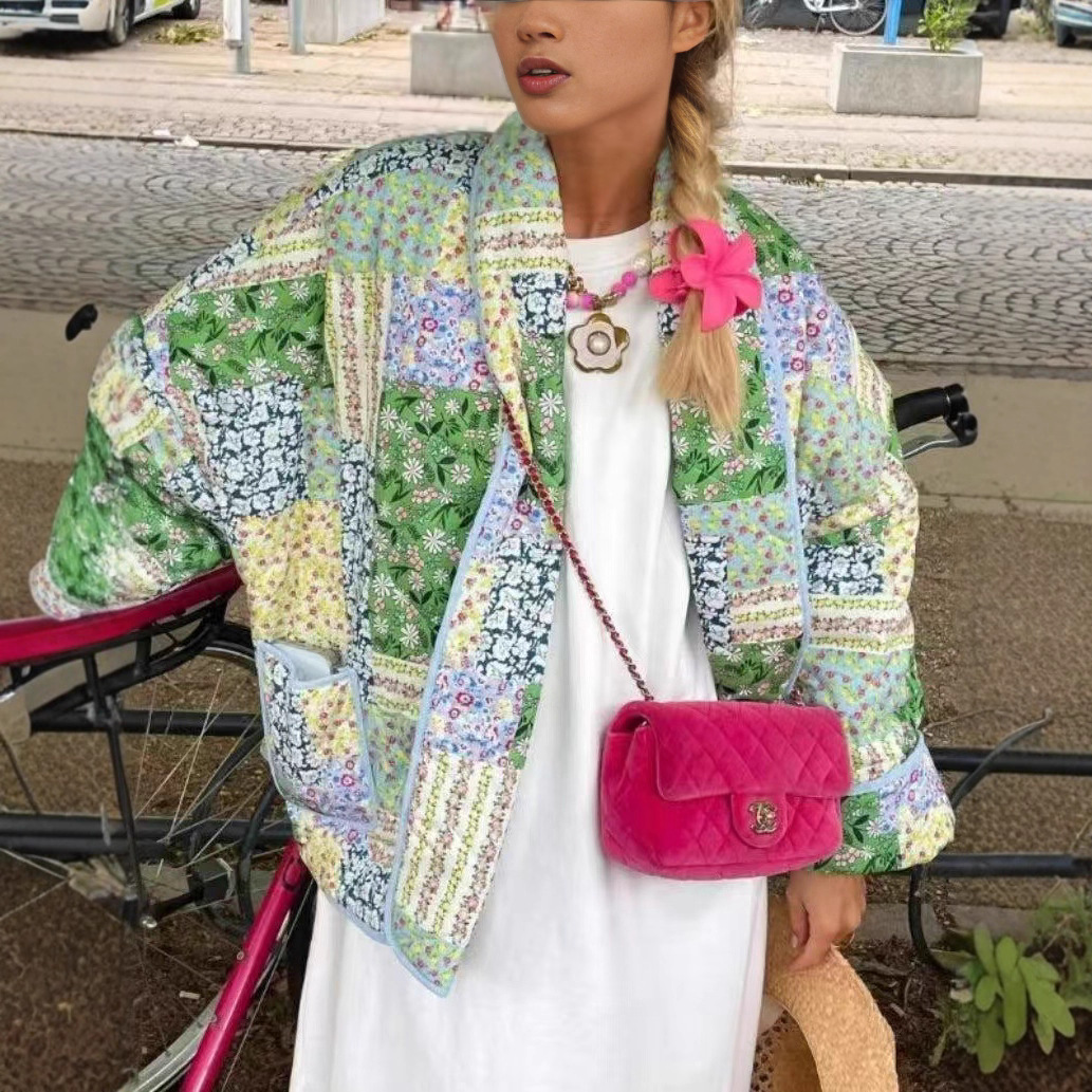 Spring New Explosions Cross-border Amazon AliExpress Lapel Fashion Printed Cotton Jacket Slim