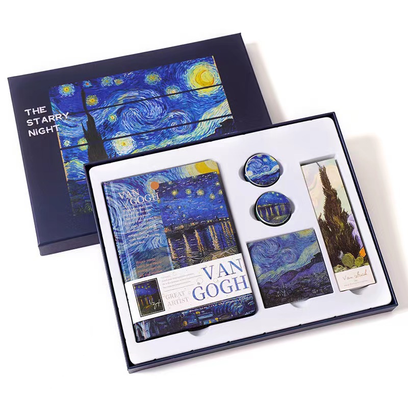 Picture of Starry Sky Ledger Set Creative Tape Sticker Gift Van Gogh Oil Painting Bookmark Set Gift Box Ledger Notebook
