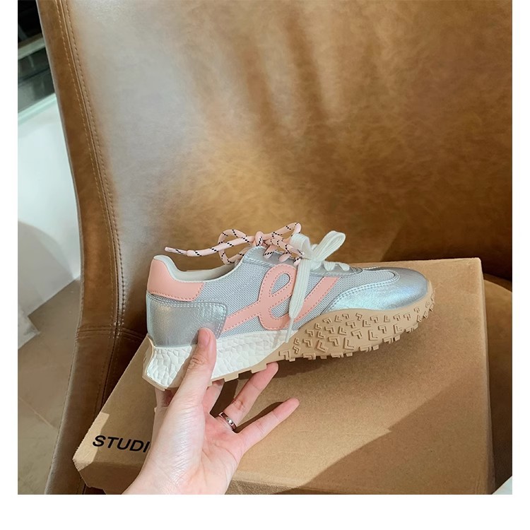 Picture of Grape mom with 6cm in height ~ Joker contrast color lace-up mesh thick bottom casual moral training board shoes for women in summer