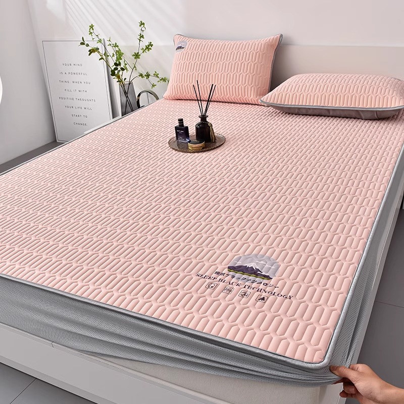 Picture of New Summer Ice Silk Latex Mat Three-Piece Set of Fitted Sheets Foldableing Dormitory Student Single Machine Washable Mat