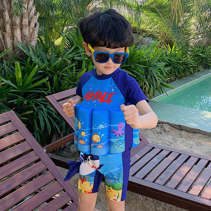 New Kidsren's Buoyancy Swimsuit Men's Cute Cartoon One-Piece Kidsren's Swimsuit Small Toddler Baby Floating Swimming Equipment