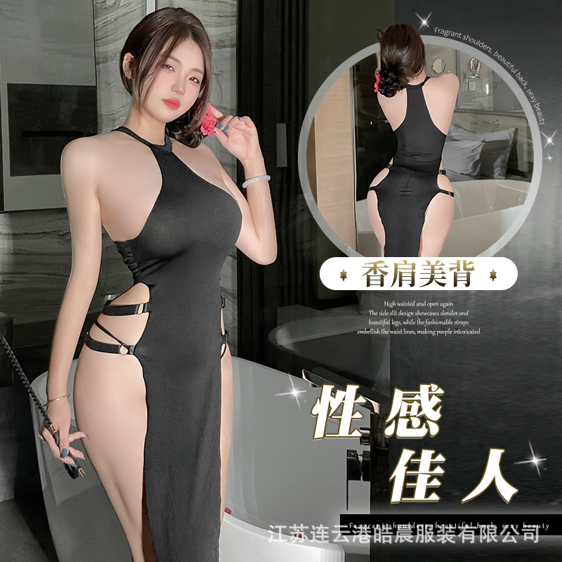 Sansheng Yin Sexy Lingerie Pure Desire High Split Long Skirt Cheongsam Pajamas Women's Hot Passion suit 8424